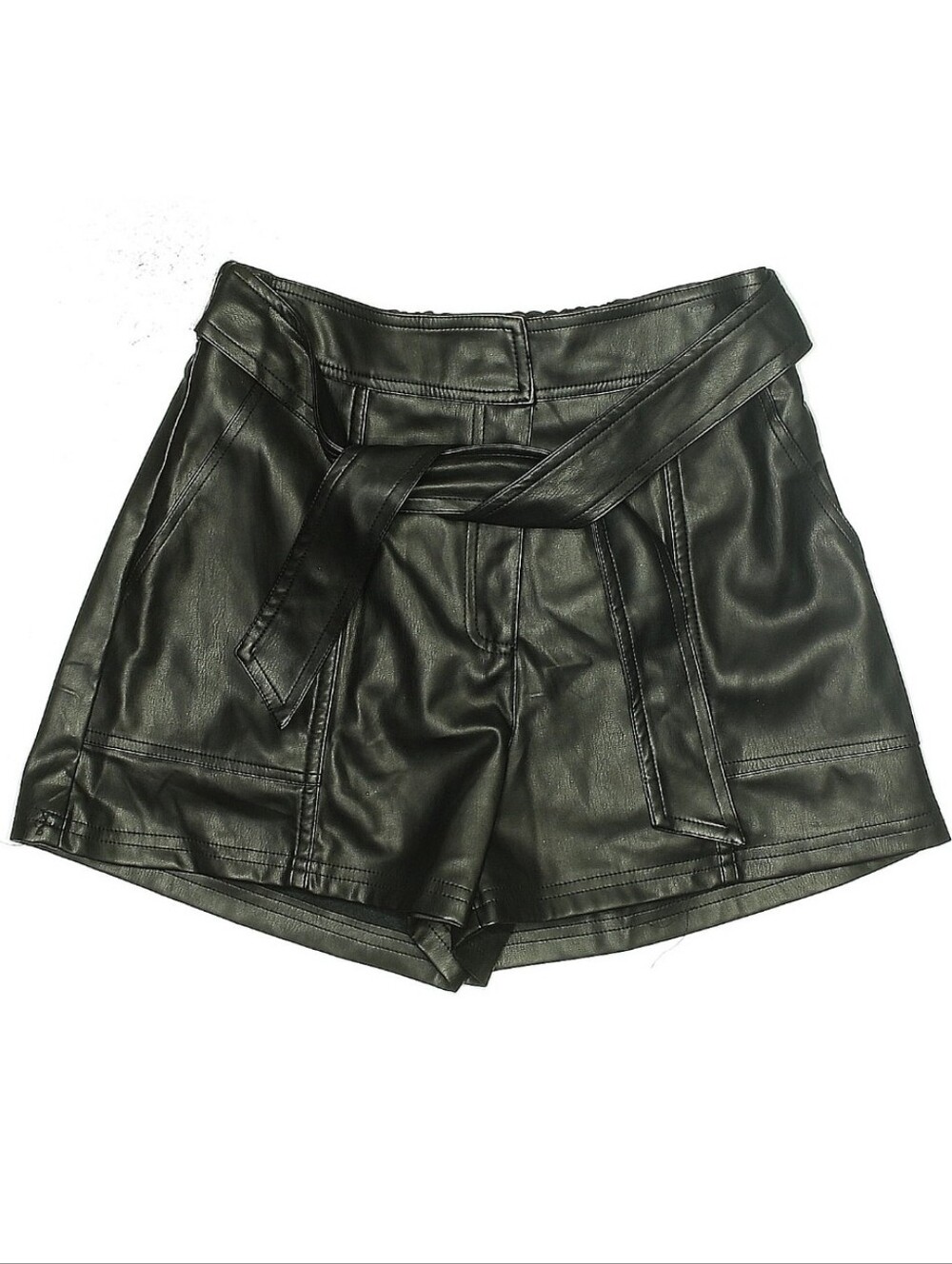 Mustard Seed Black Faux Leather High-Waist Tie Shorts